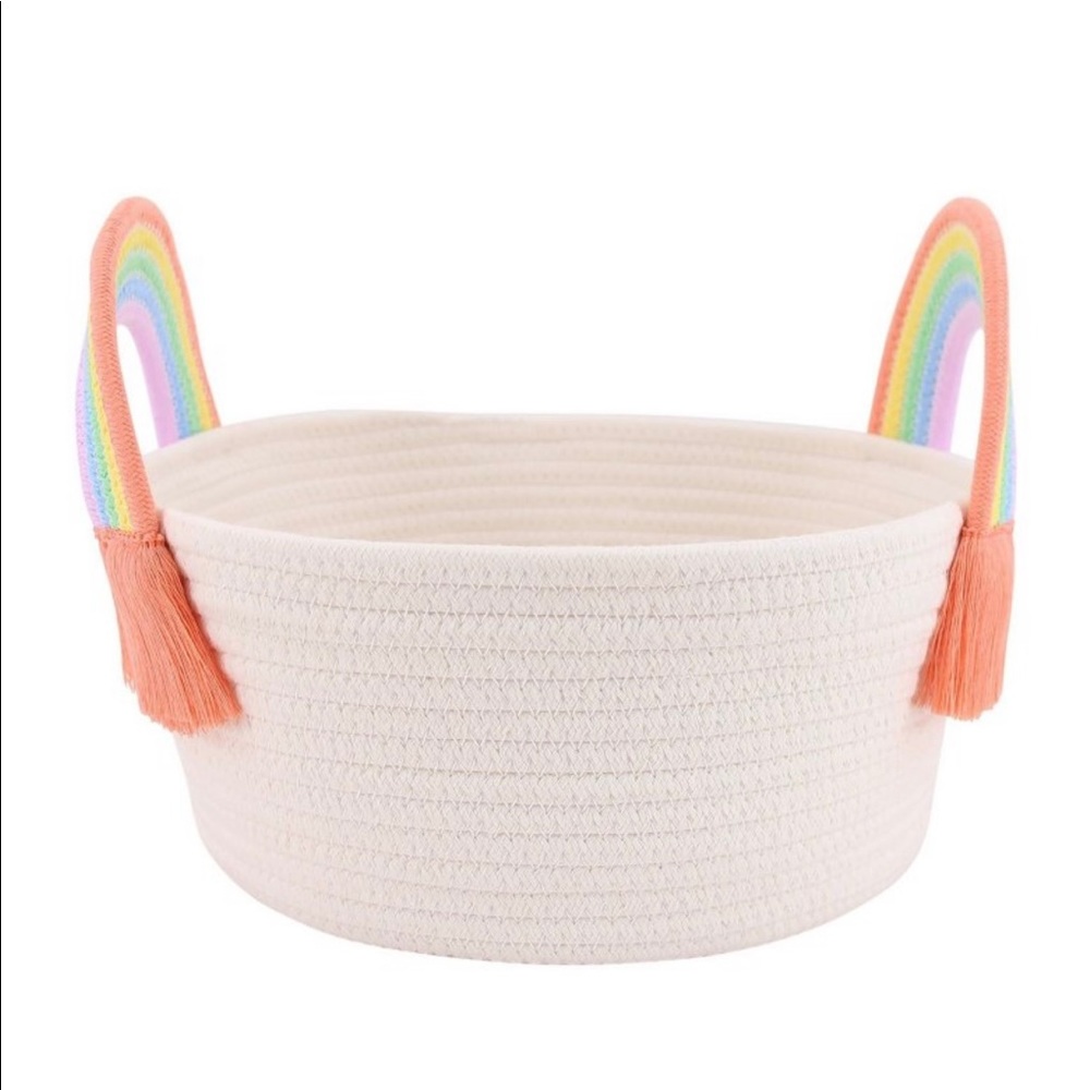 NWT Knit Rainbow Boho Cute Spring Easter Storage Basket Room Decor
